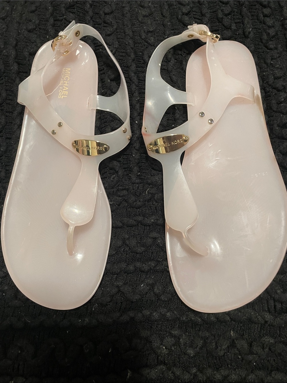 Michael Kors Pale Pink Jelly Thong Sandals with Gold Logo